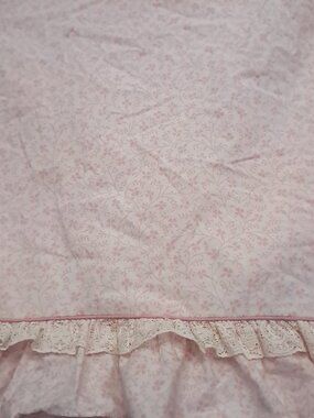 Vintage Laura Ashley Queen Flat Sheet Ruffle Pink floral lace Imogen flower READ